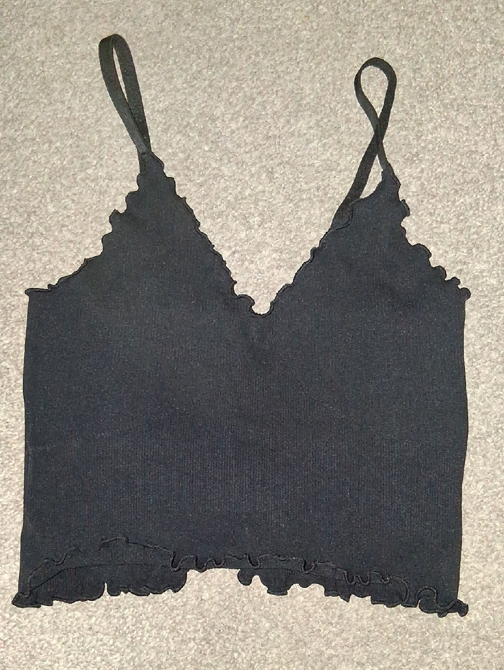 Women’s Black Ruffled V-Neck Cami Crop Top